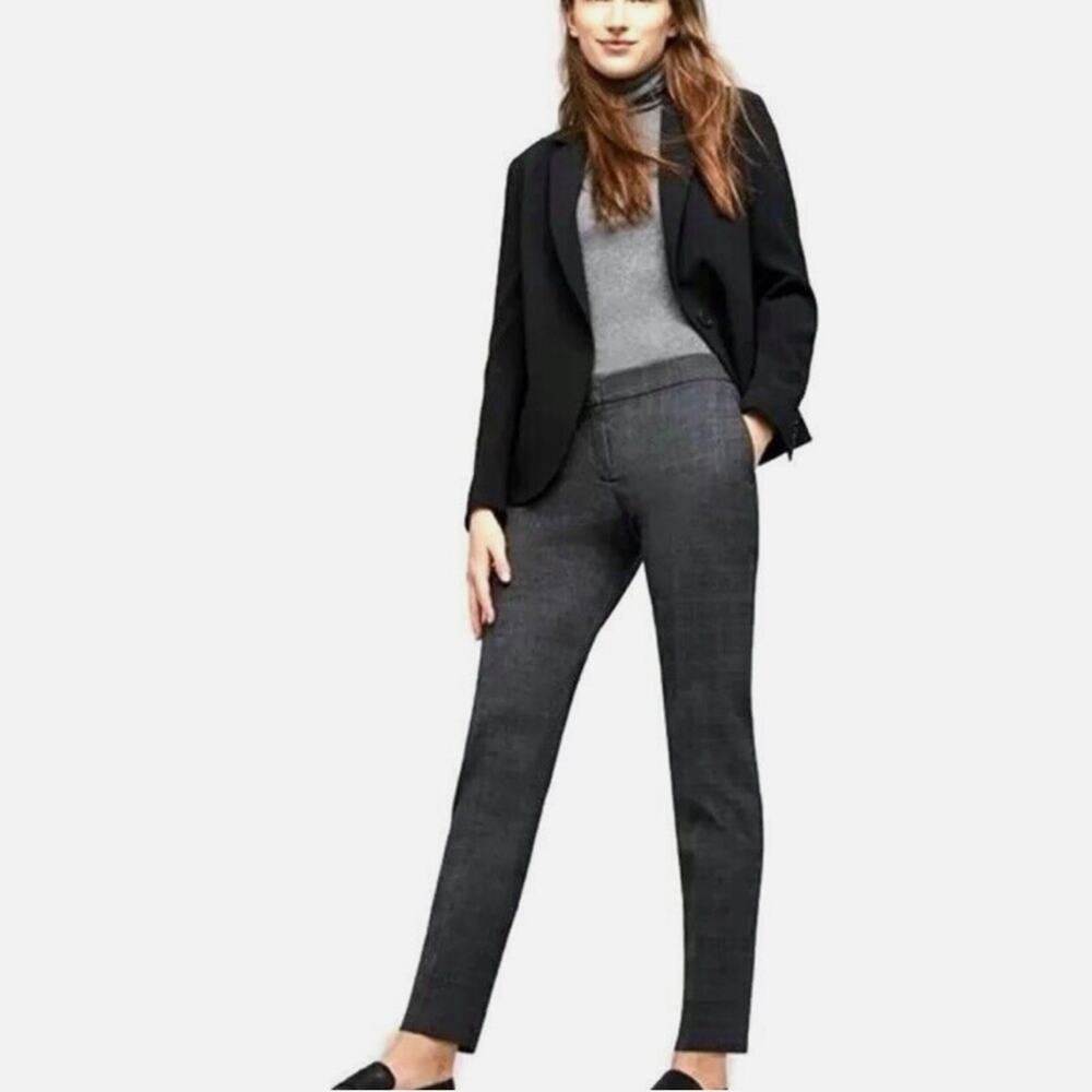 Theory Fia P Skinny Career Pants Wilford Plaid Gray Blue Check Wool Size 2